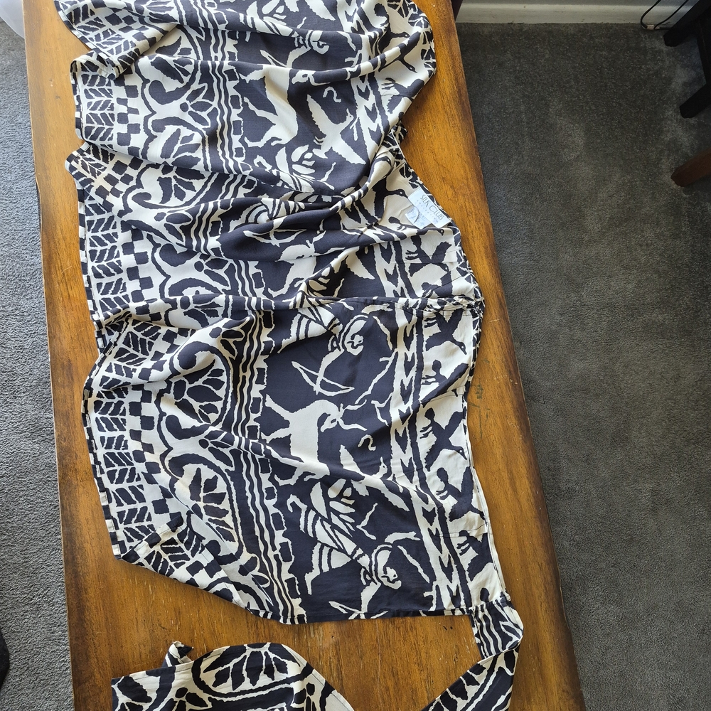 Silk Club Black and Cream 100% Silk Wrap Skirt - Picture 3 of 5